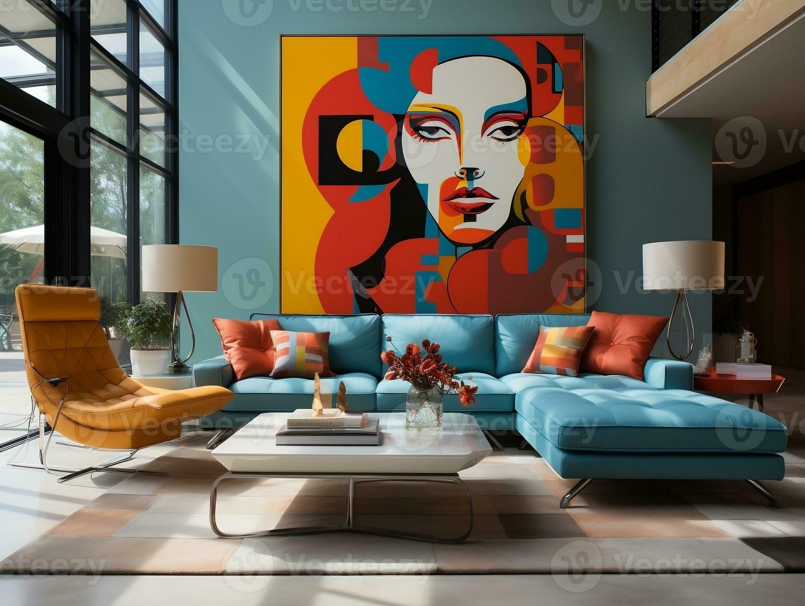 Pop art interior design of modern living room generative ai 27420957