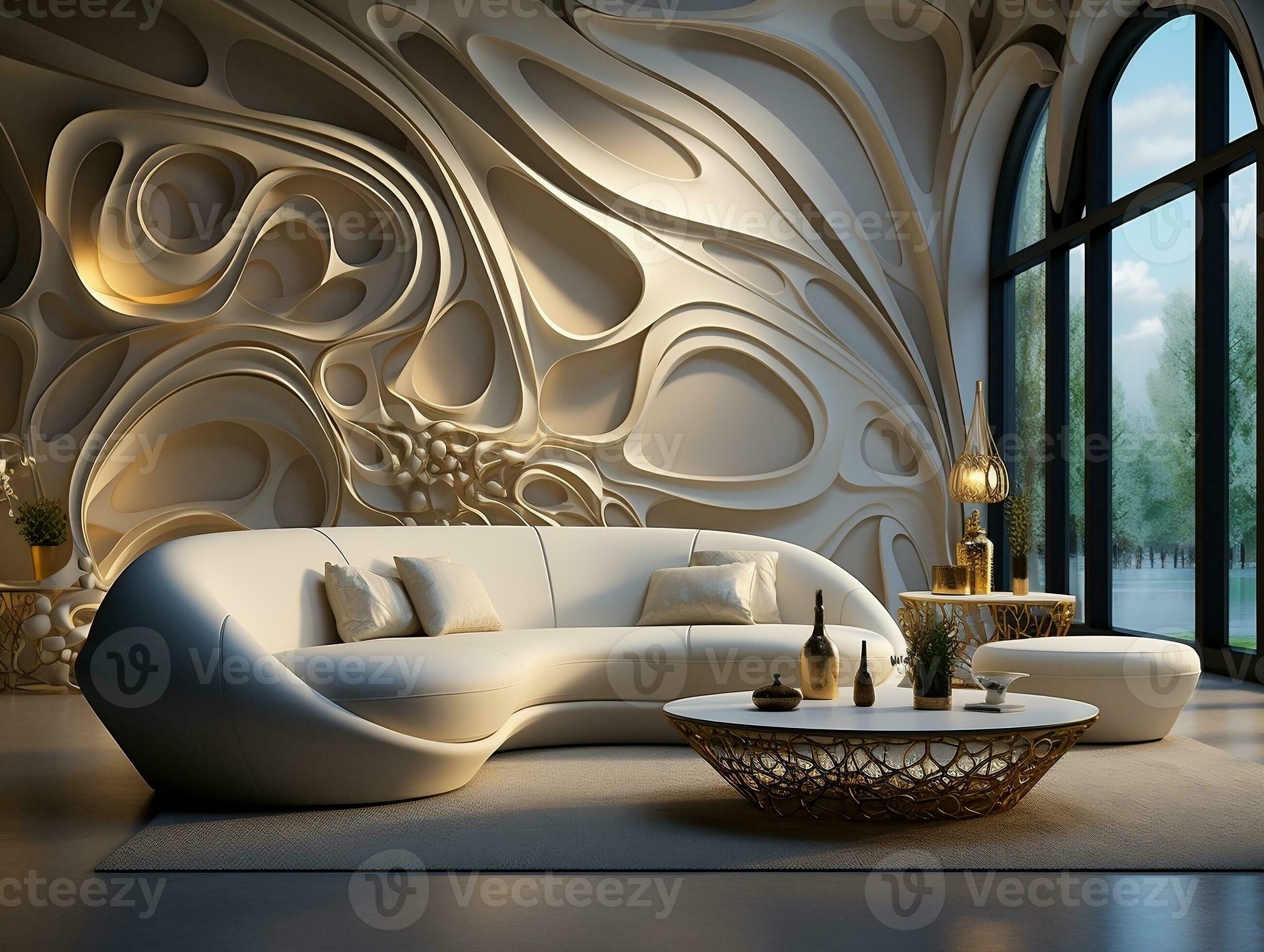 Modern 3D Abstraction Wallpaper for Walls Luxury Golden and White  Background, Interior Home Mural Painting wall art for Living Room  generative ai 27421367 Stock Photo at Vecteezy