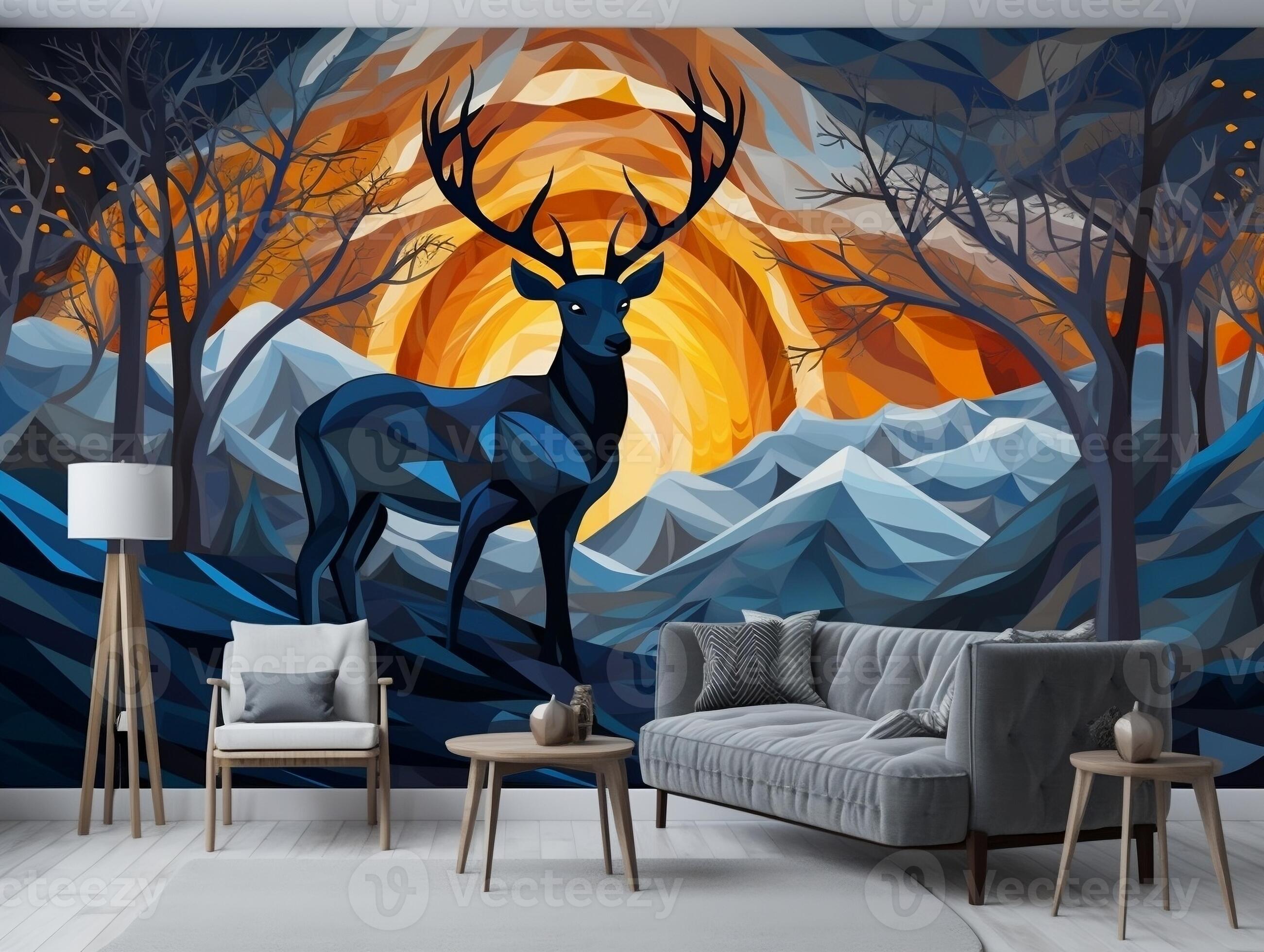 3d abstraction modern wall art decor wallpaper with blue and golden