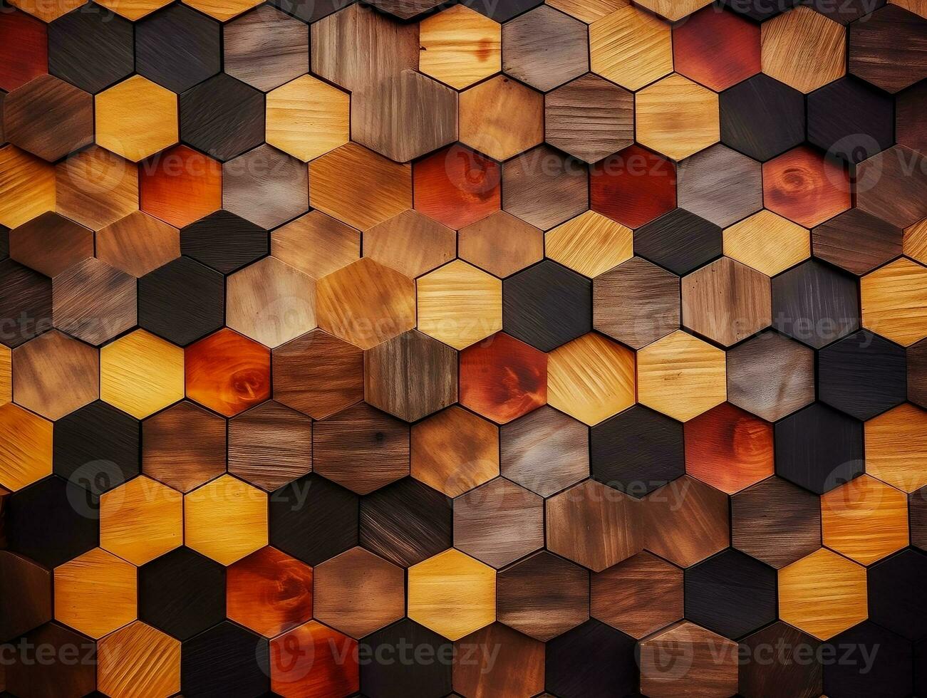 Abstract wooden seamless hexagonal mosaic tiles laid down in consisting of wooden texture generative ai photo