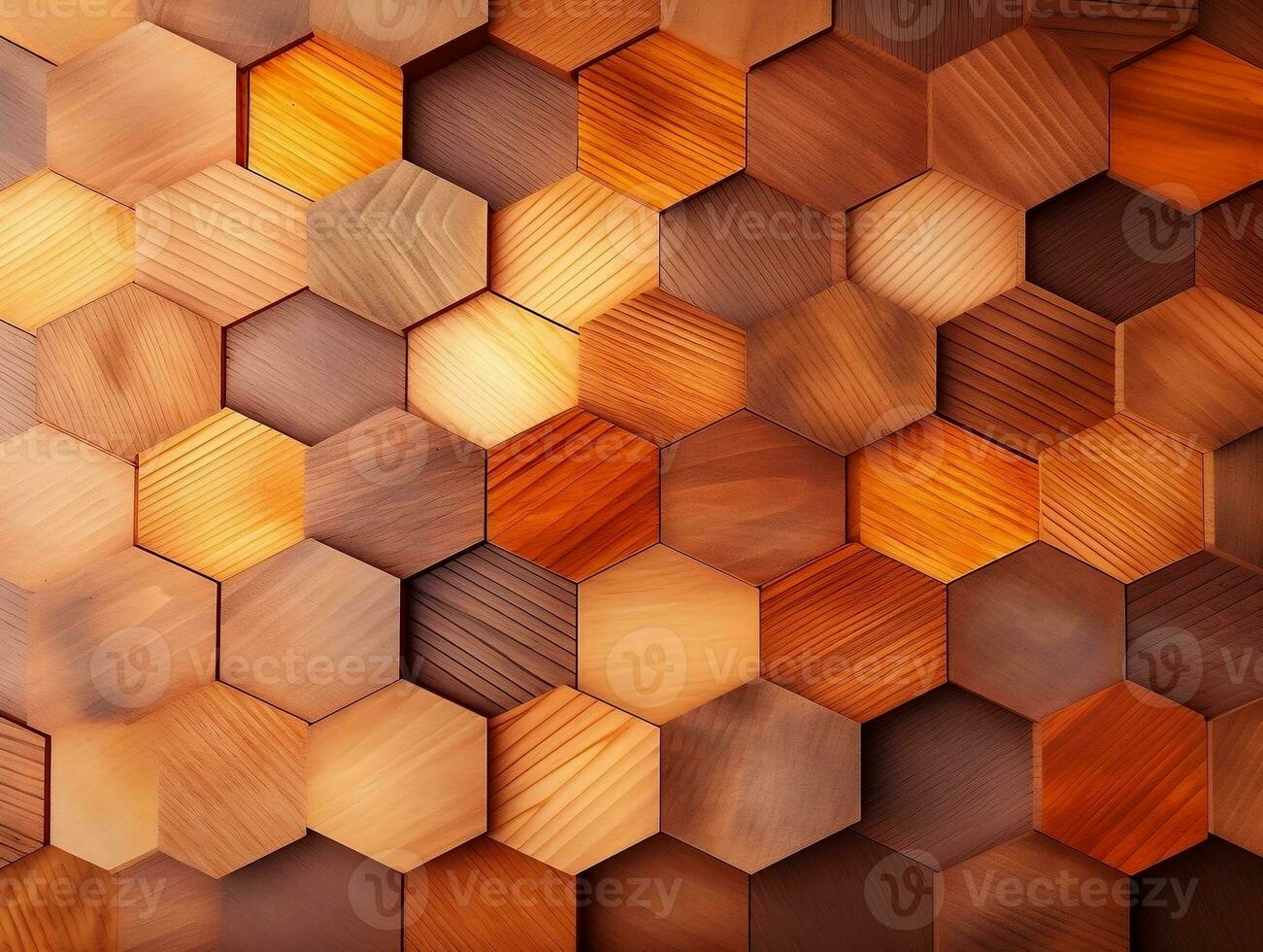Abstract wooden seamless hexagonal mosaic tiles laid down in consisting of wooden texture generative ai photo
