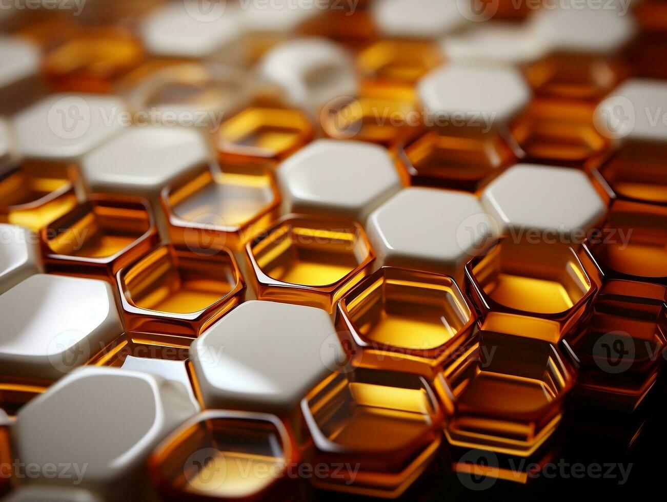3D abstract hexagon background in golden and white colors honeycombs 3D abstract designs generative ai photo
