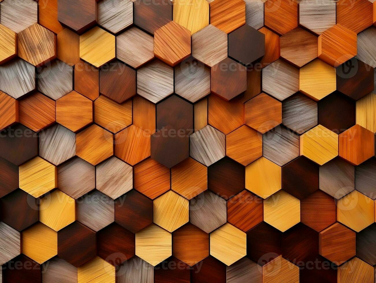 Abstract wooden seamless hexagonal mosaic tiles laid down in consisting of wooden texture generative ai photo