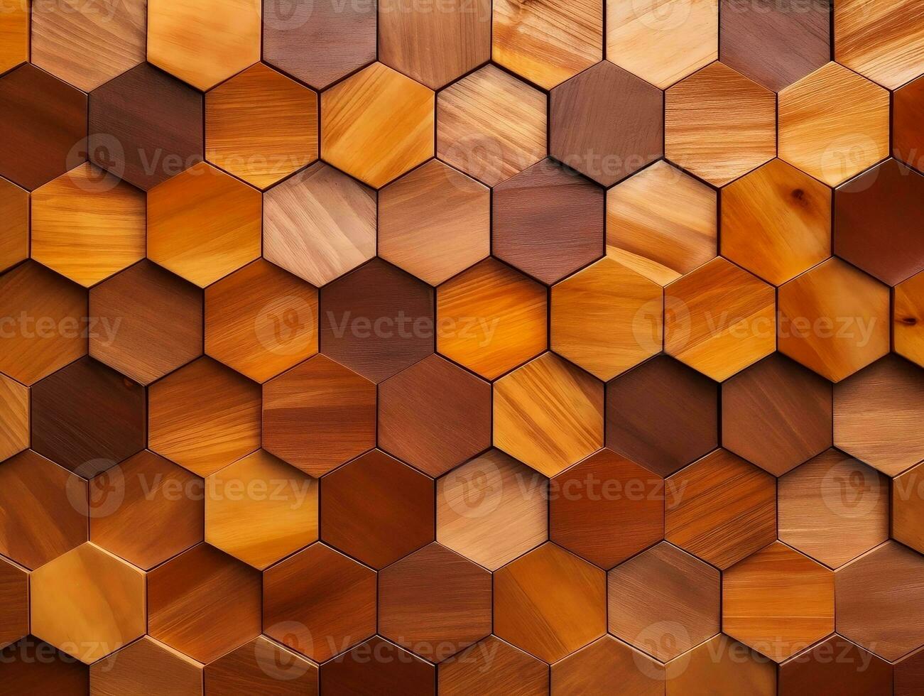 Abstract wooden seamless hexagonal mosaic tiles laid down in consisting of wooden texture generative ai photo