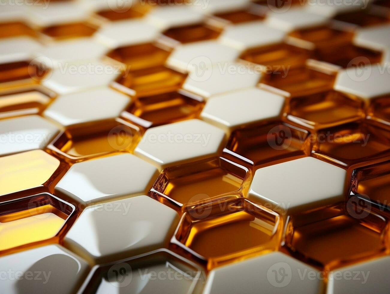 3D abstract hexagon background in golden and white colors honeycombs 3D abstract designs generative ai photo