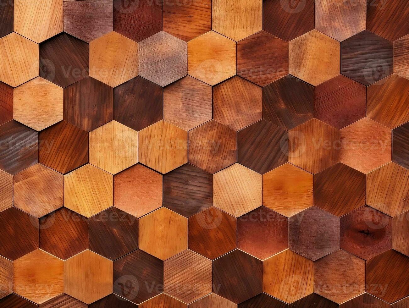 Abstract wooden seamless hexagonal mosaic tiles laid down in consisting of wooden texture generative ai photo