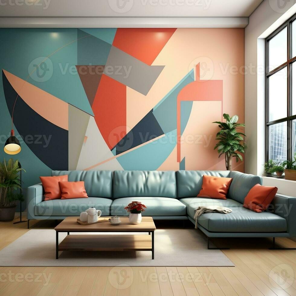Abstract seamless pattern geometric shape sleek and modern interior graphic pattern for a living room accent wall generative ai photo