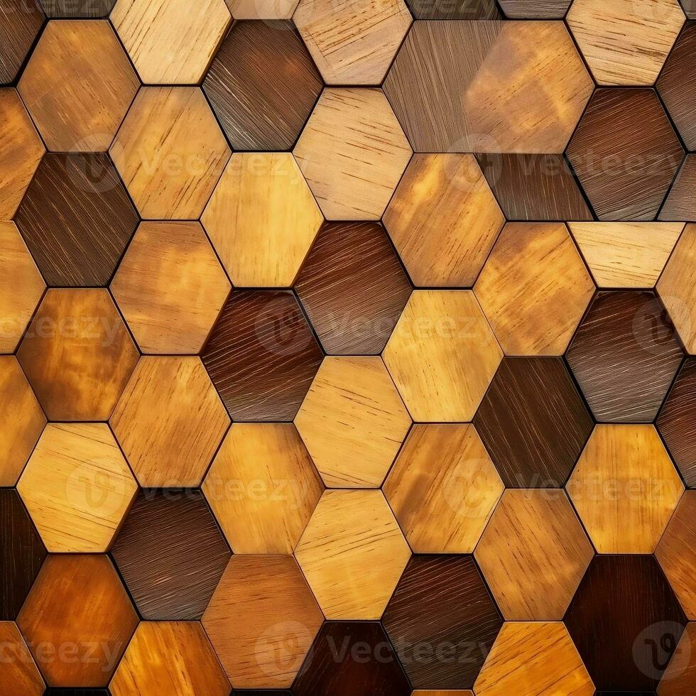 Abstract wooden seamless hexagonal mosaic tiles laid down in consisting of wooden texture generative ai photo