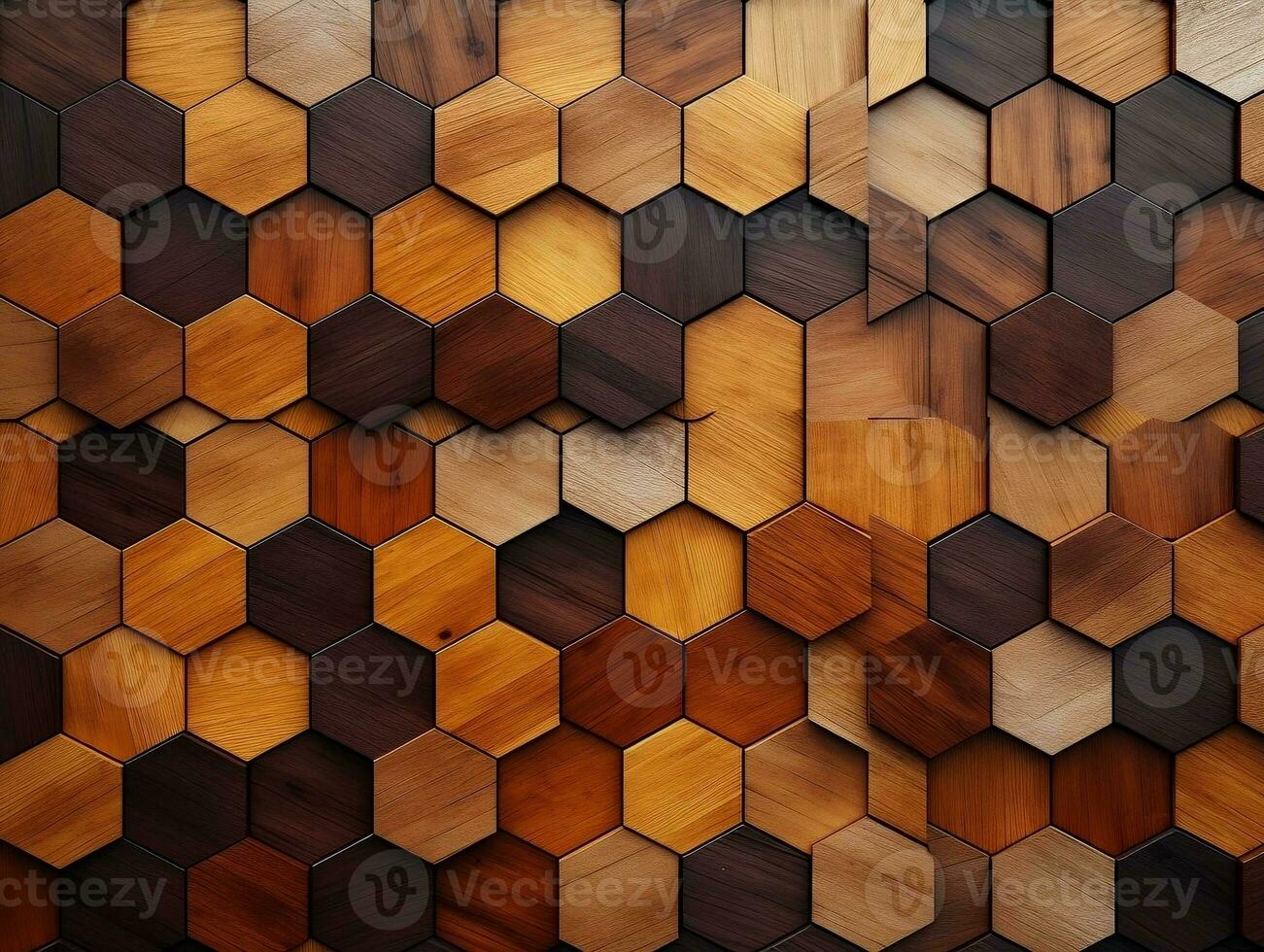 Abstract wooden seamless hexagonal mosaic tiles laid down in consisting of wooden texture generative ai photo