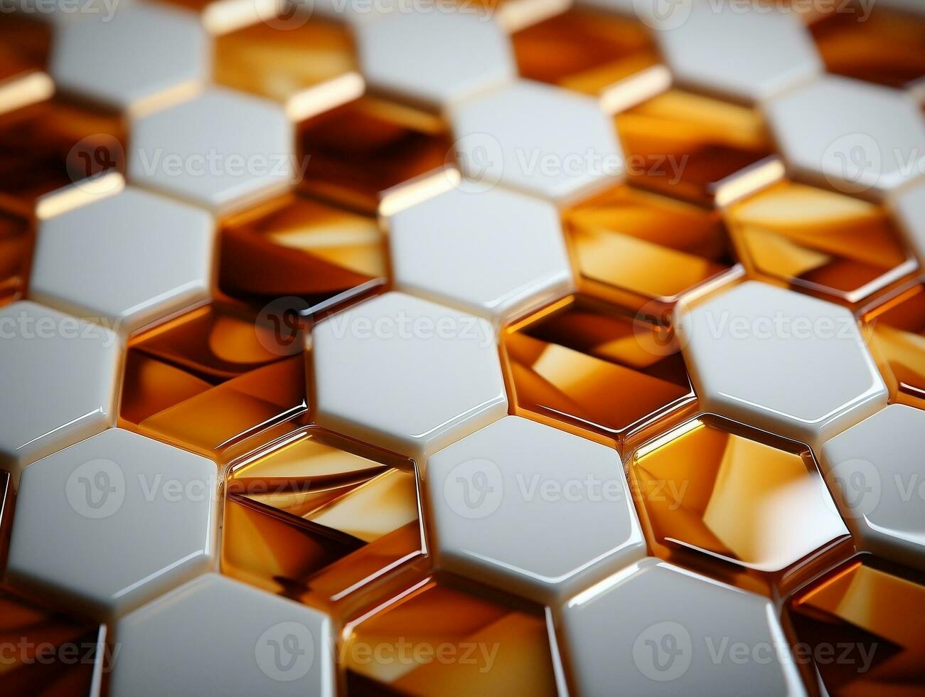 3D abstract hexagon background in golden and white colors honeycombs 3D abstract designs generative ai photo