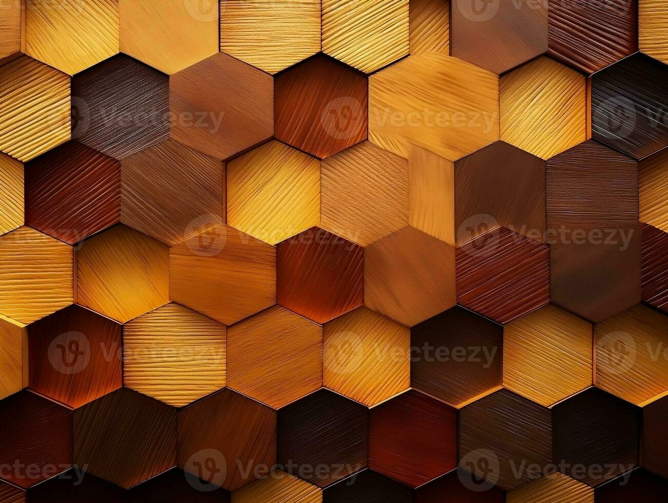 Abstract wooden seamless hexagonal mosaic tiles laid down in consisting of wooden texture generative ai photo
