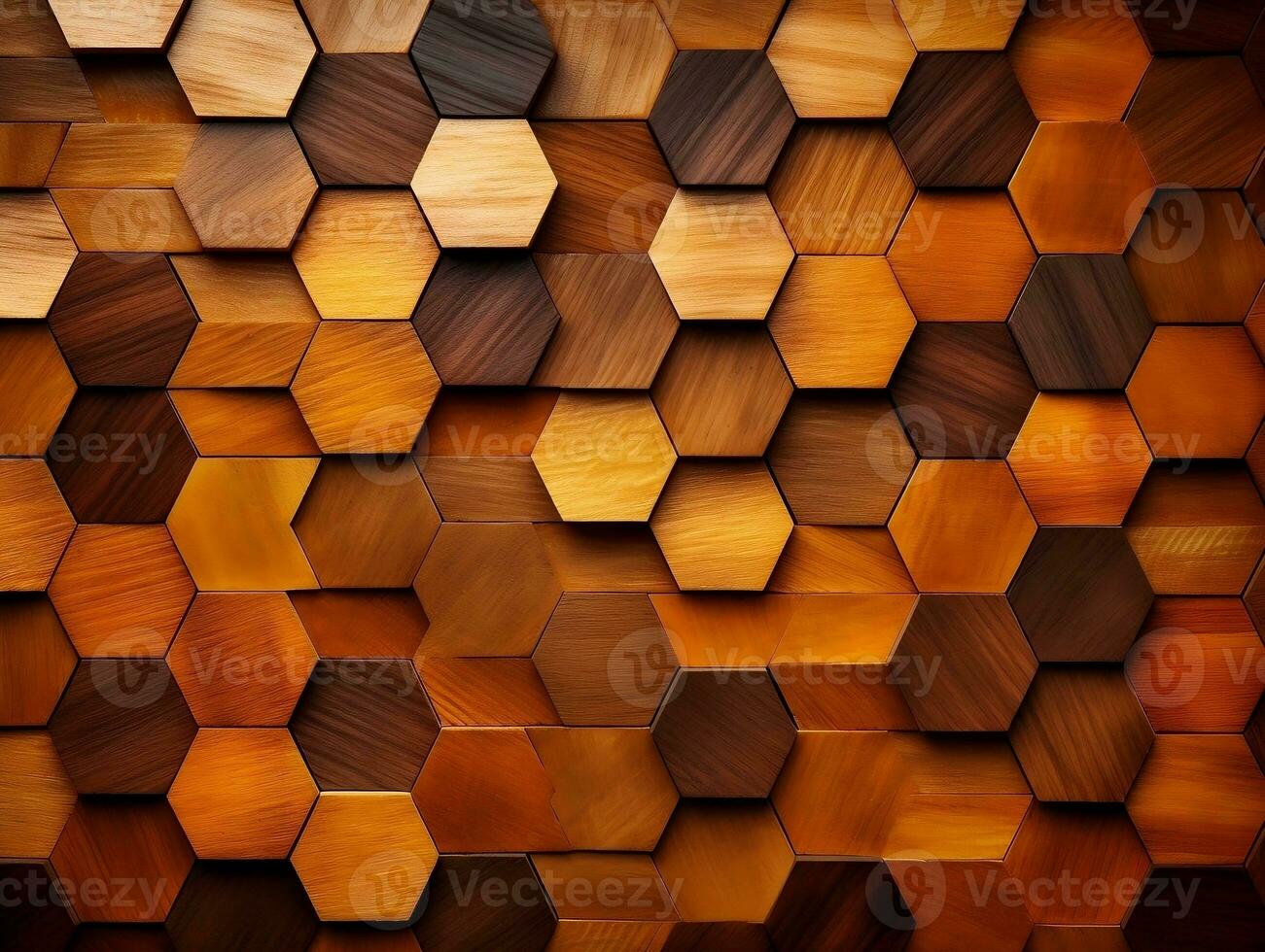 Abstract wooden seamless hexagonal mosaic tiles laid down in consisting of wooden texture generative ai photo