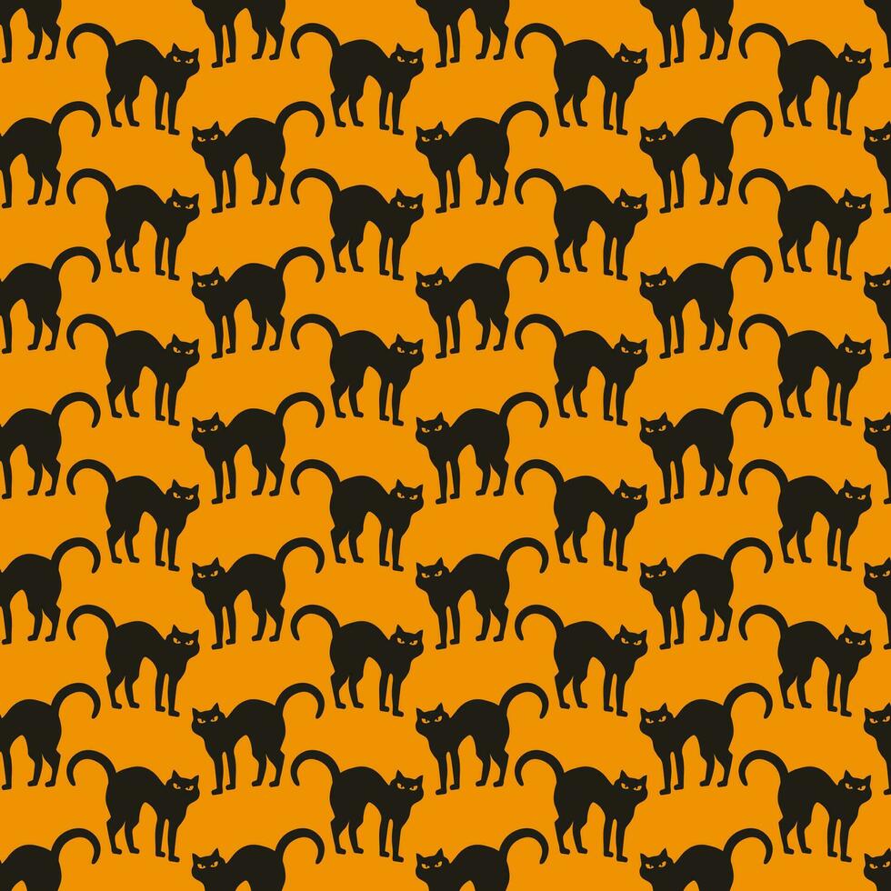 Happy Halloween Pattern With Black Cats. Flat Vector Illustration