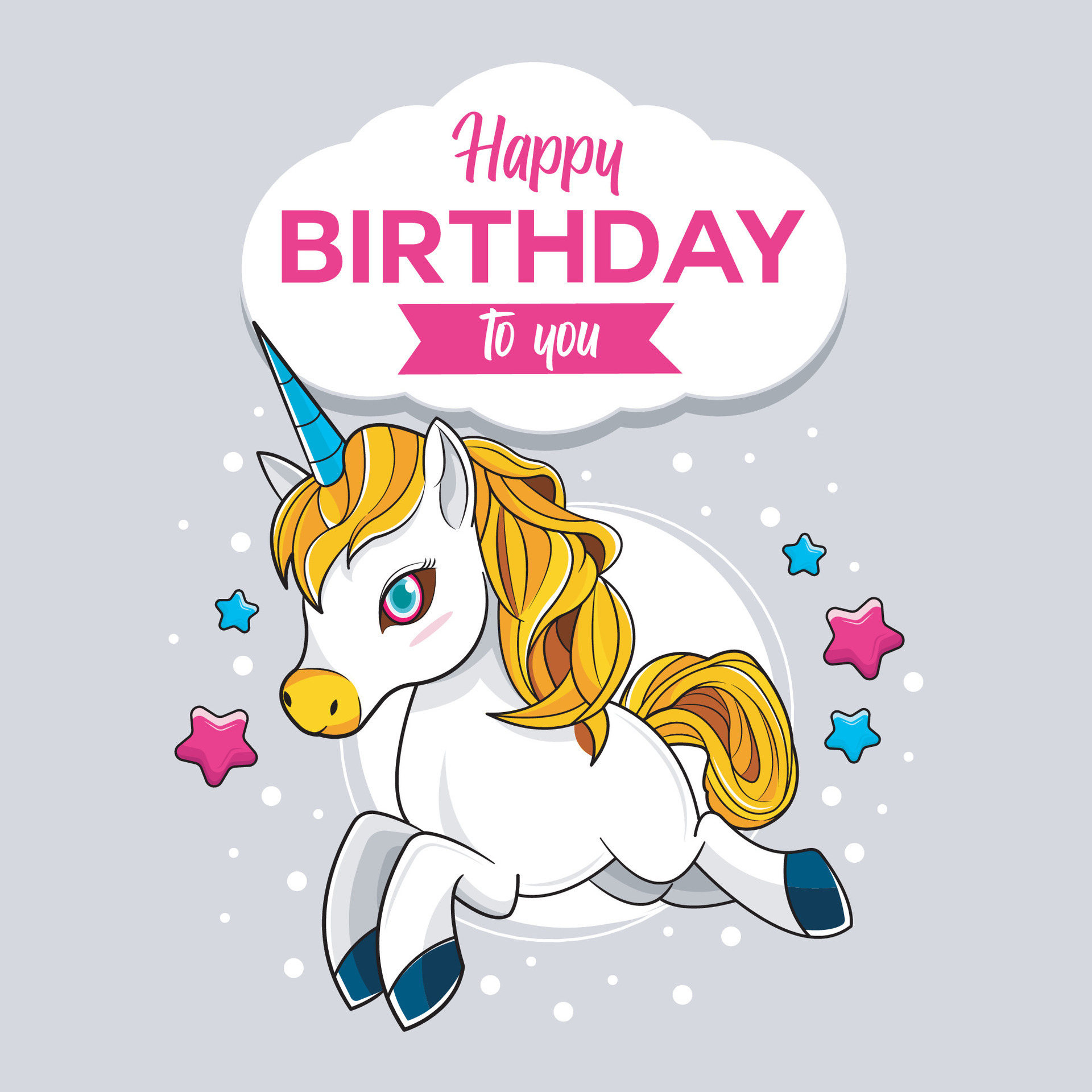 Happy Birthday Greeting Card with cute little unicorns vector ...