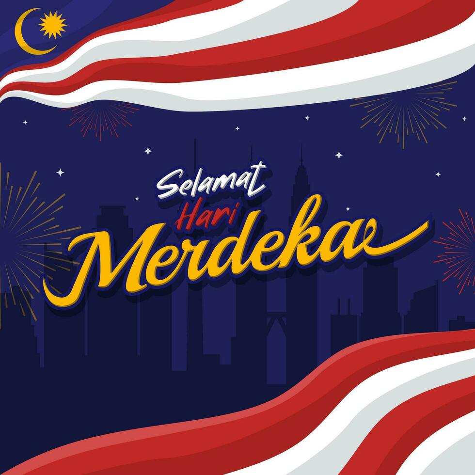 Malaysia Independence Day greeting square background vector