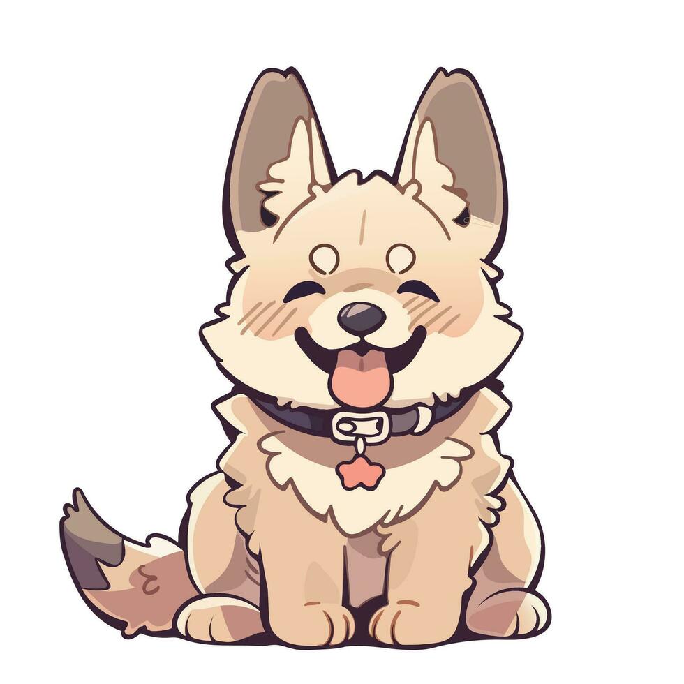 Dog sitting smiling on a white background. Cute animal in cartoon style. vector