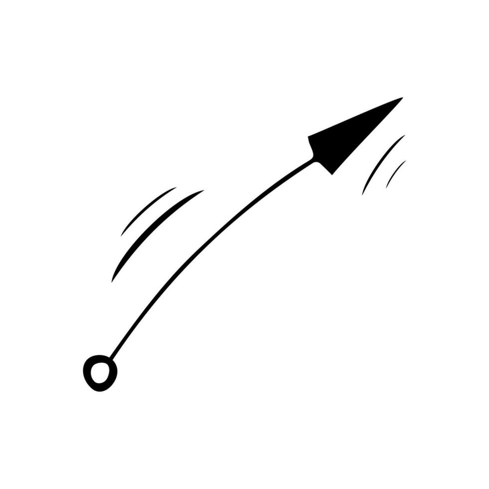 Vector black arrow doodle isolated icon on white background. Hand drawn pointer design element.