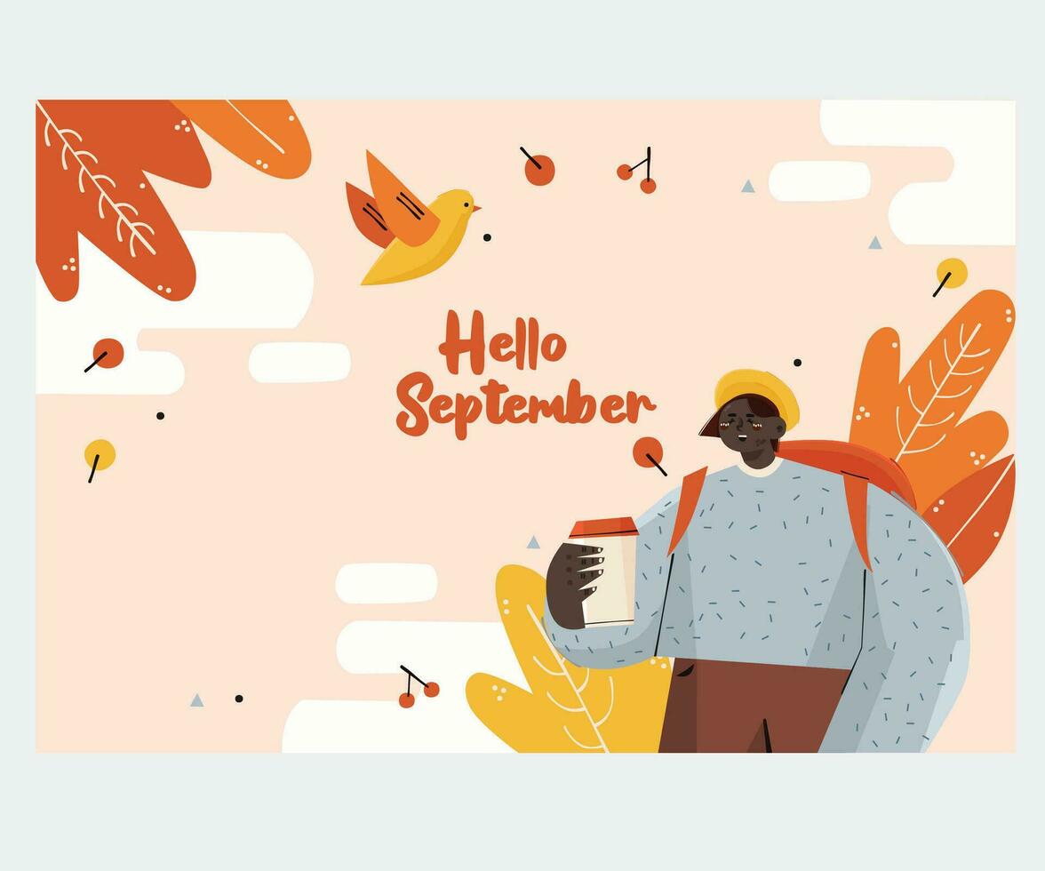 Hello September Autumn Background Illustration vector