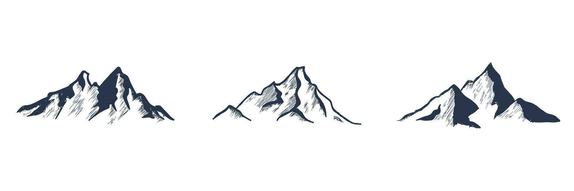 Mountains set. Hand drawn rocky peaks. Vector illustration.