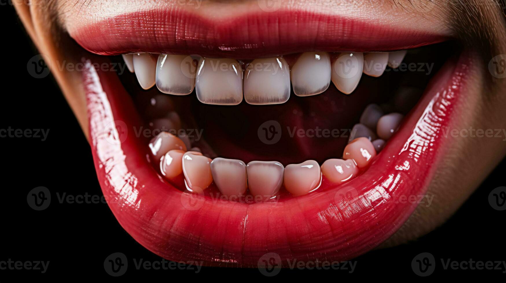 Teeth falling out from the mouth on dark background with a place for text photo