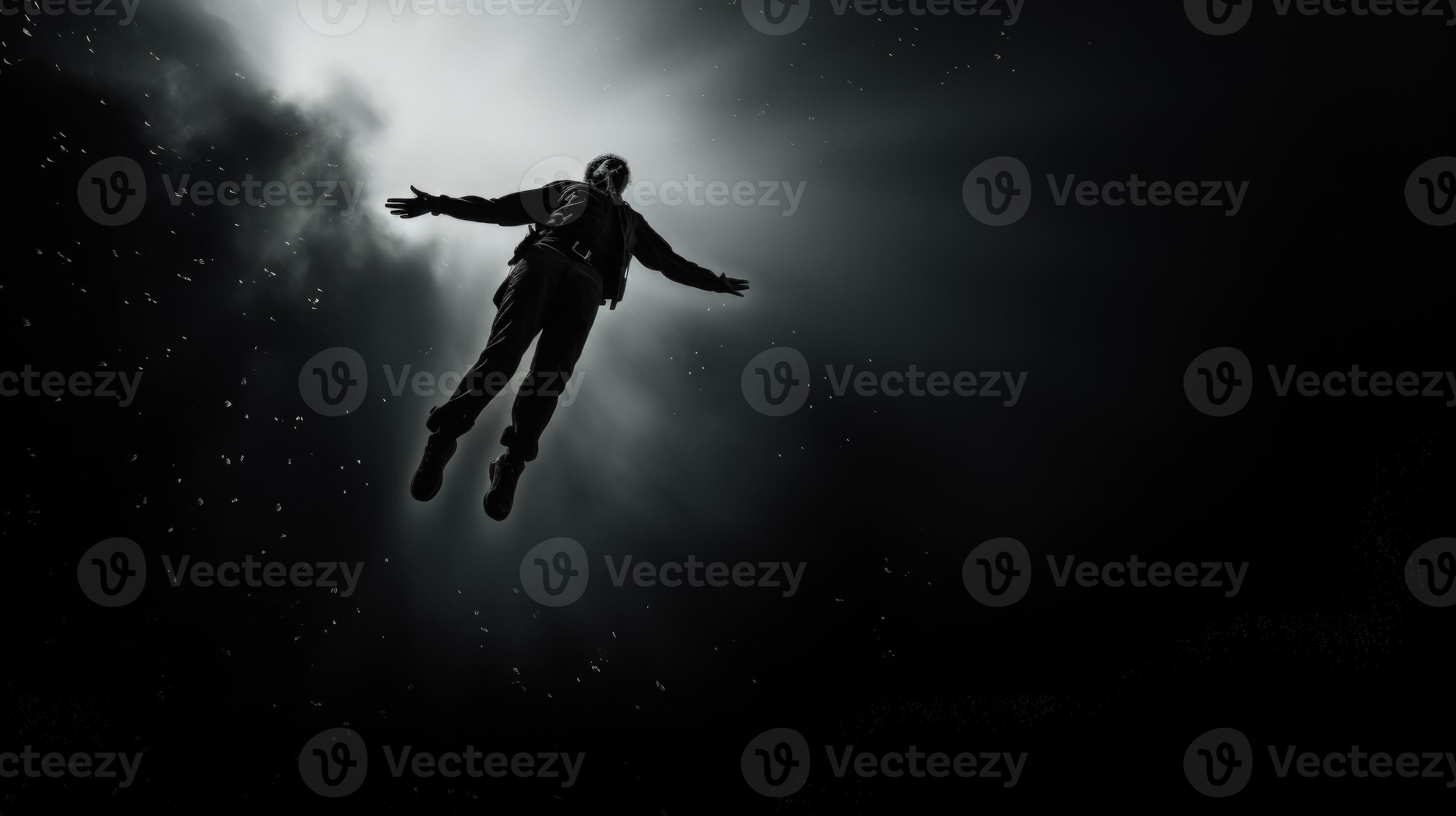 Falling from a great height dark background with a place for text