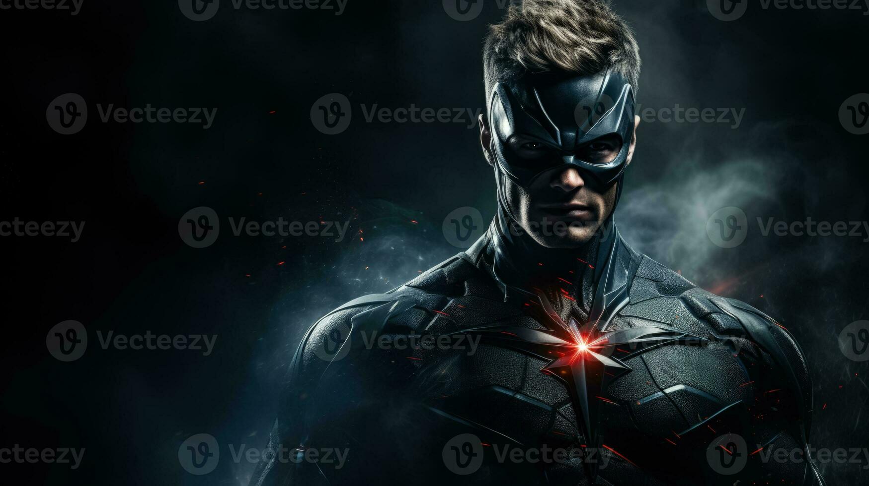 Being a superhero with special powers on dark background with a place for text photorealism photo