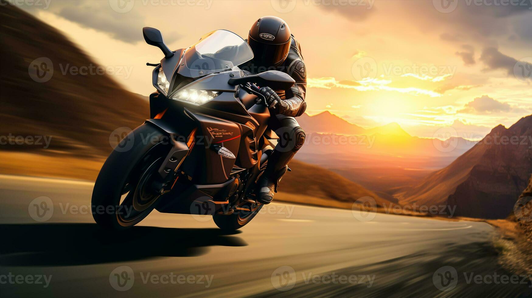 Motorcycle rider riding on the highway road. Extreme sport concept. bike race on track photo