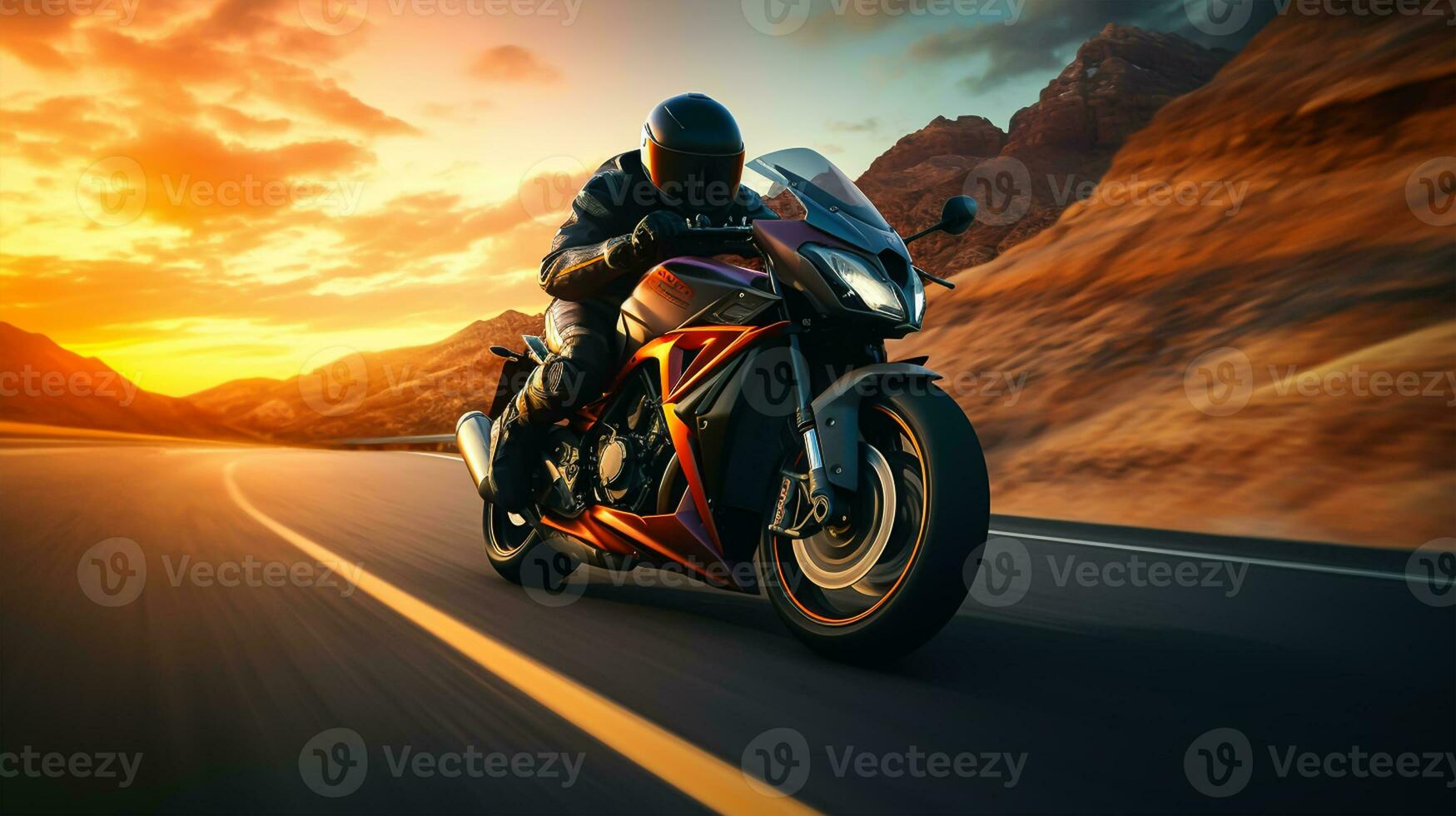 Motorcycle rider riding on the highway road. Extreme sport concept. bike race on track photo