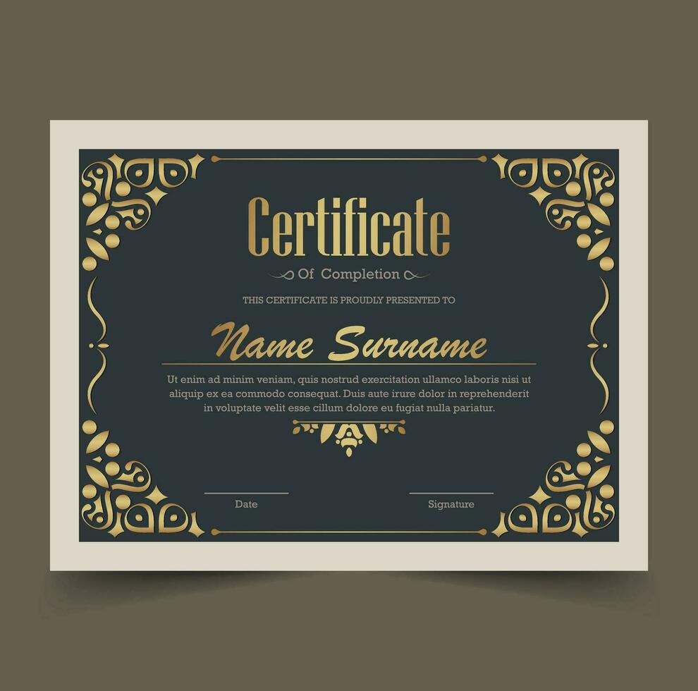 Luxury gold certificate with gold frame color vector