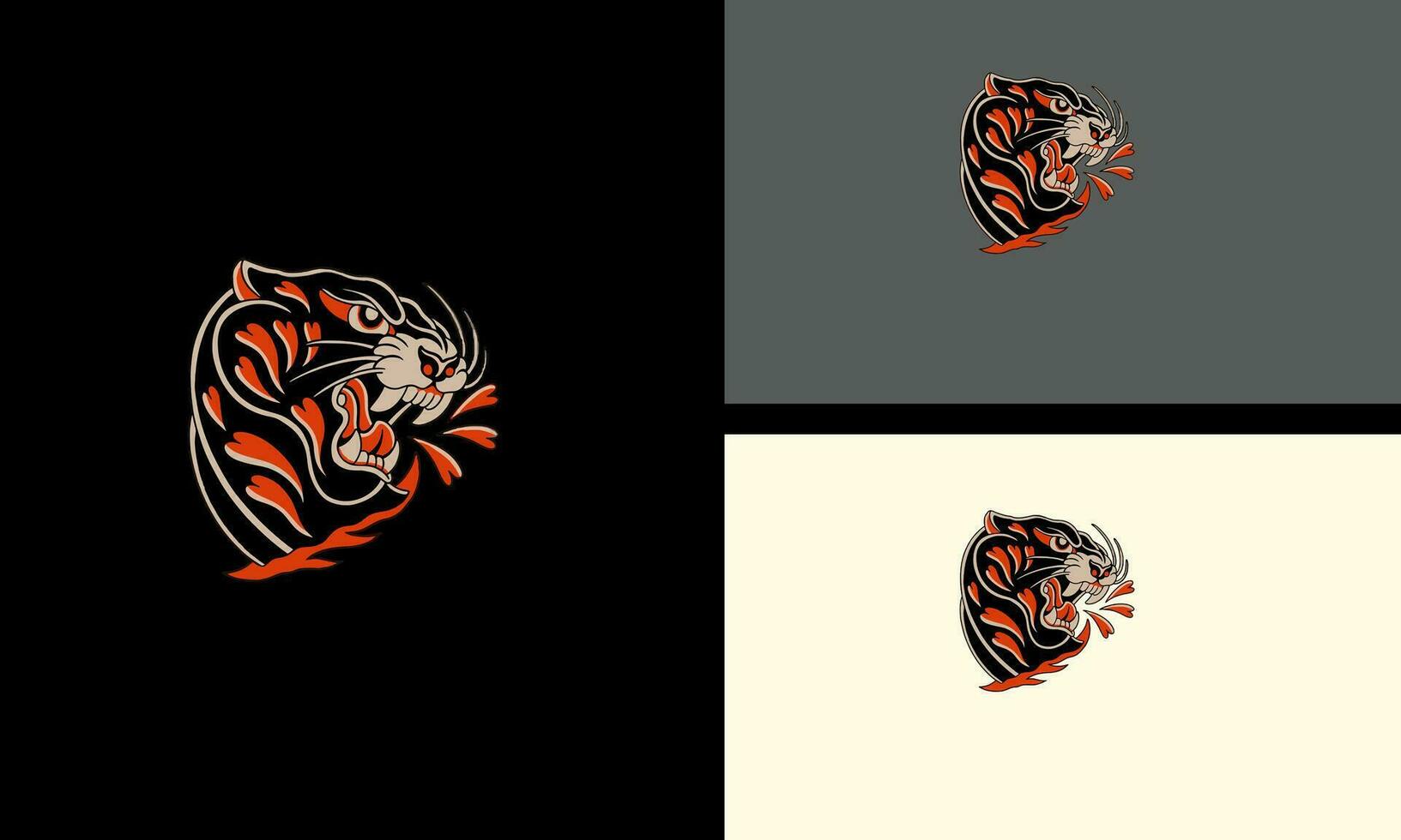 head tiger and flames vector mascot design