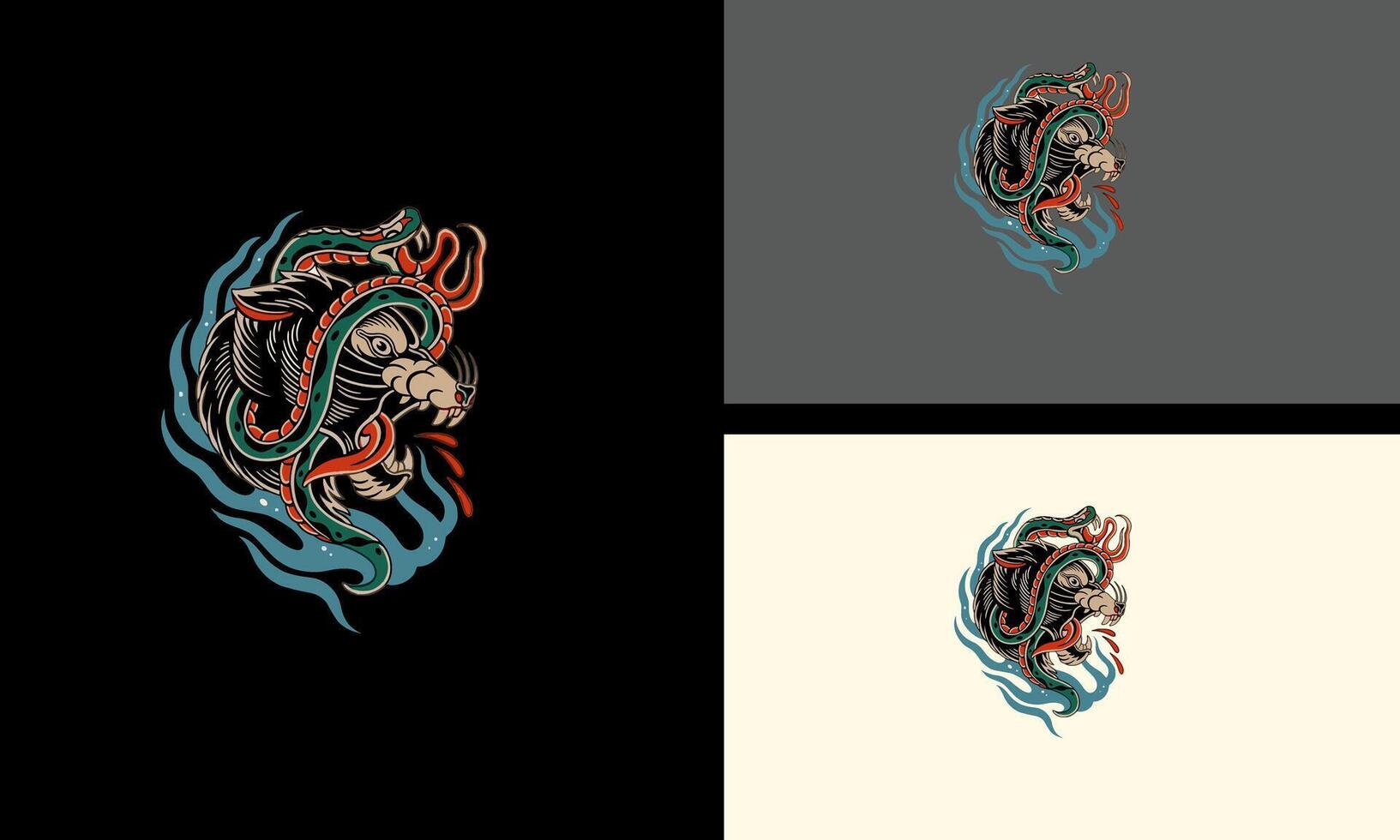 head wolf and snake vector mascot design