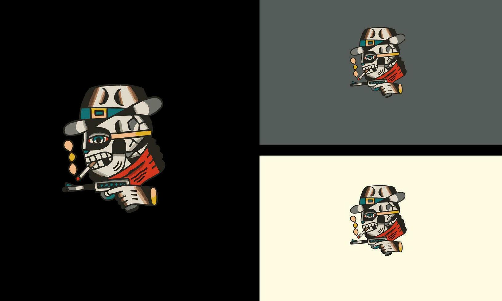 cabeza cráneo vaquero vector mascota diseño