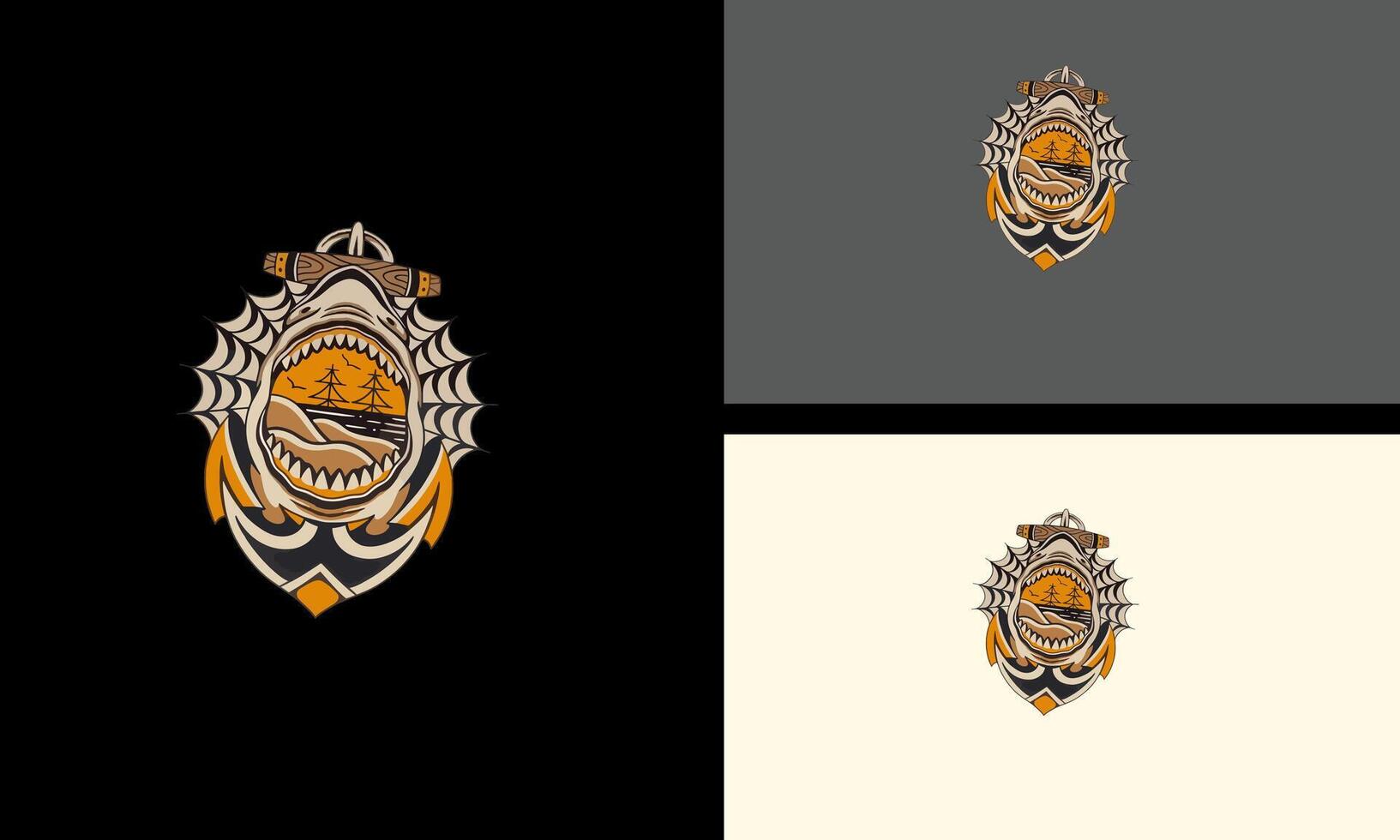 head shark and anchor vector mascot design