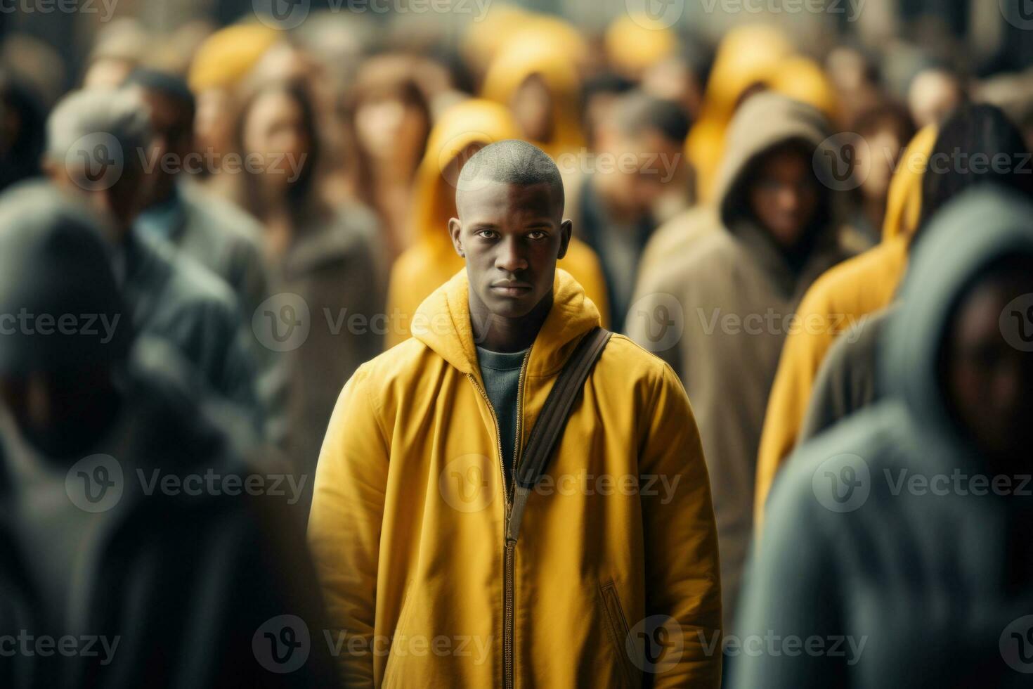 Crowd of people at city street. Generative AI photo