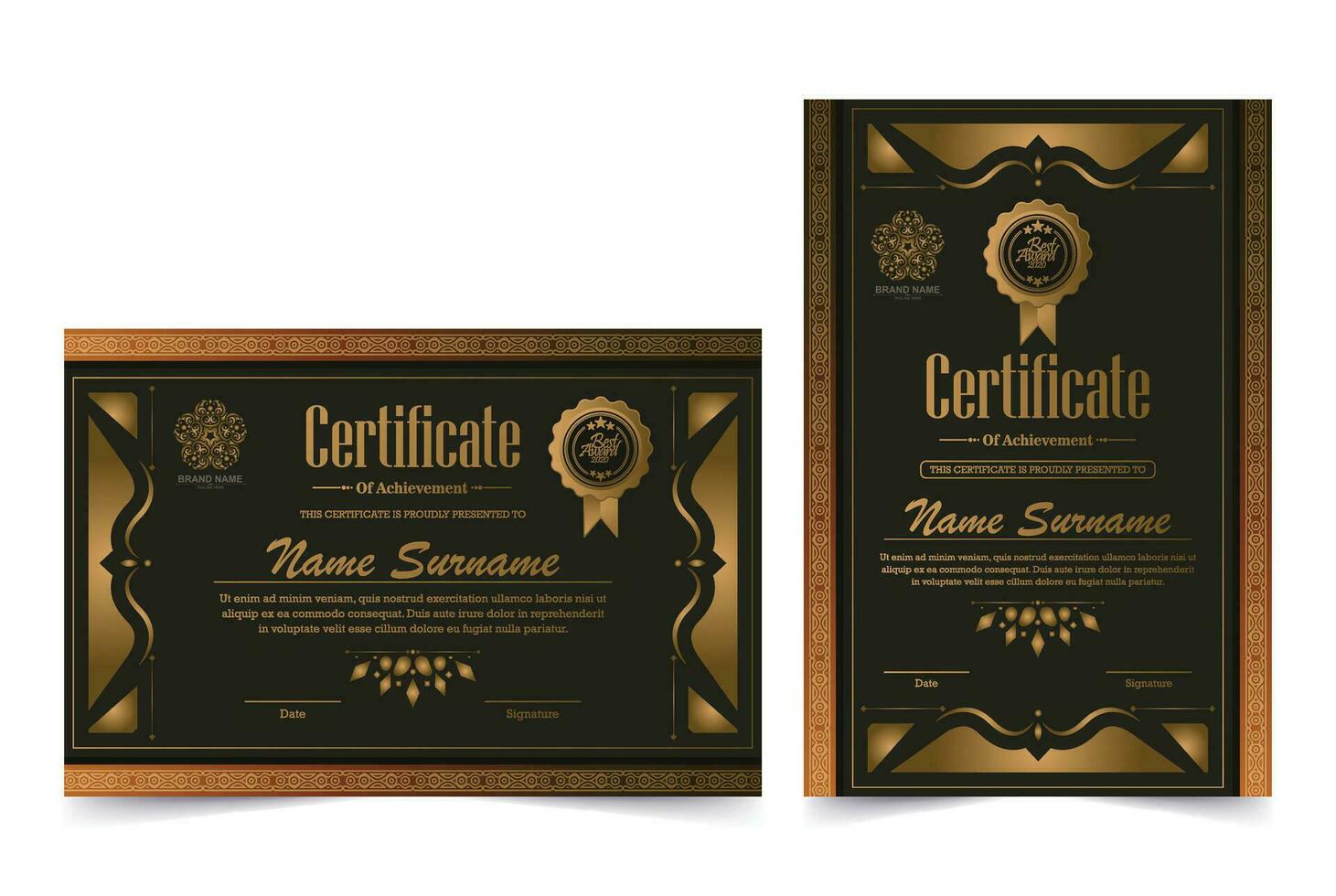 Luxury gold certificate with gold frame color 27423921 Vector Art at