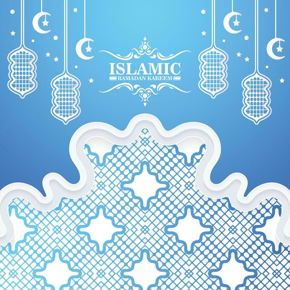 banner de ramadan kareem azul y blanco vector