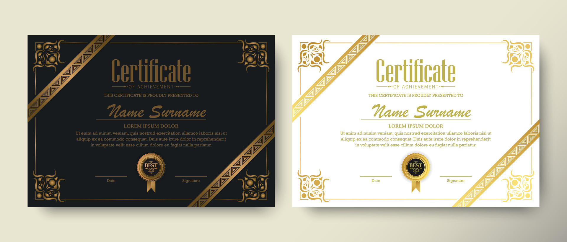 Luxury gold certificate with gold frame color 27423975 Vector Art at