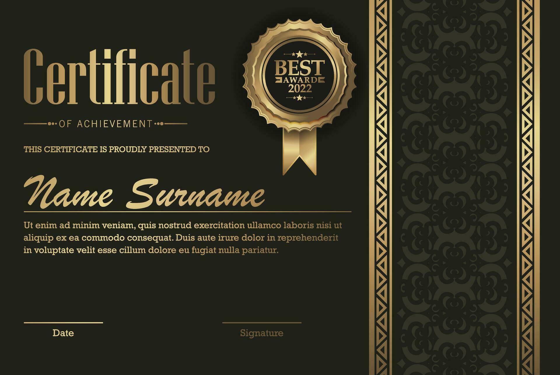 Luxury gold certificate with gold frame color 27424149 Vector Art at