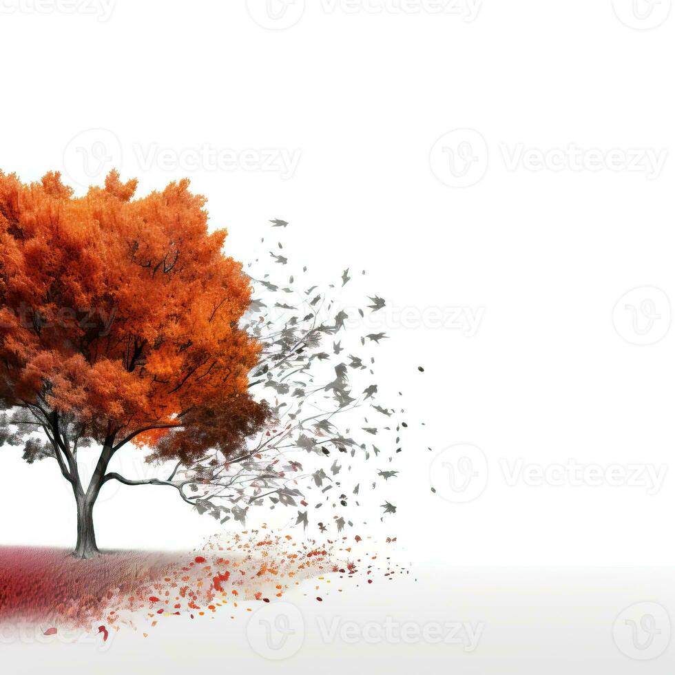 Autumn tree and leaf with white background high quality ai generated image photo