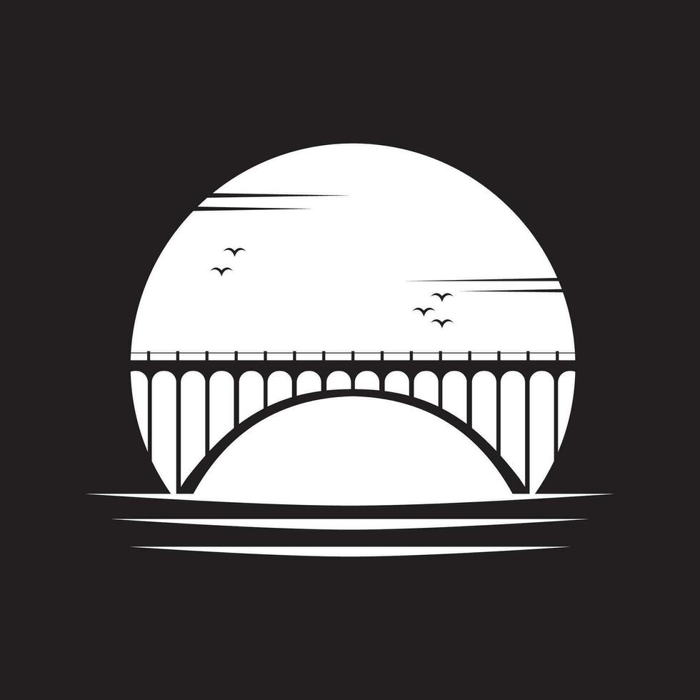 silhouette of bridge with moon at night logo vector illustration design template