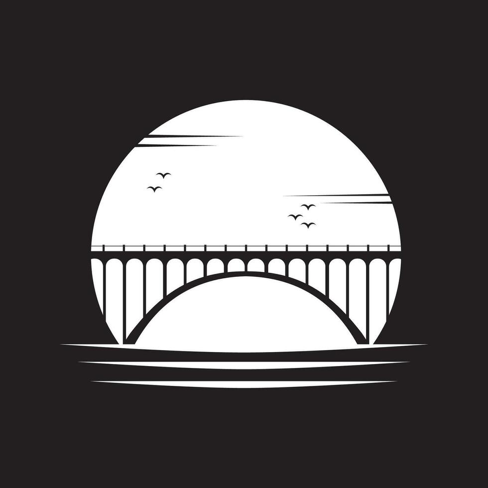 silueta de puente con Luna a noche logo vector ilustración diseño modelo