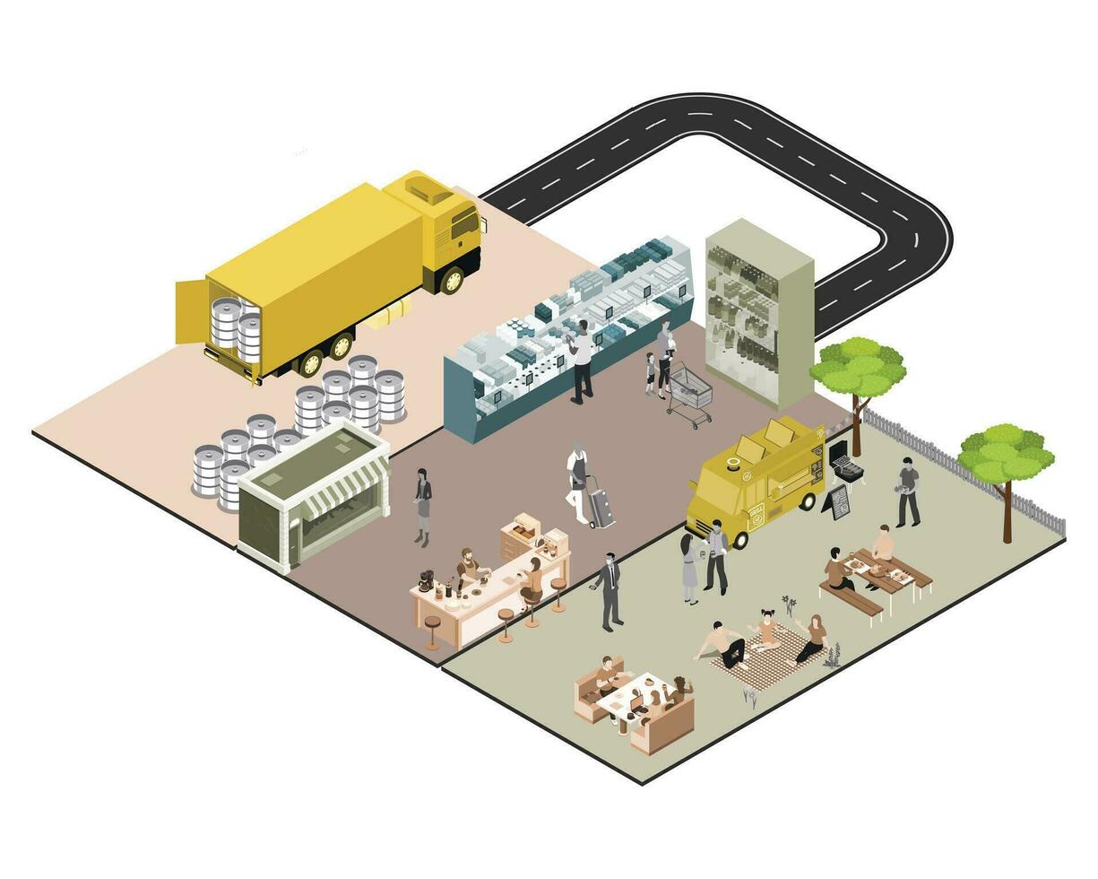 Isometric process of the warehouse vector illustration