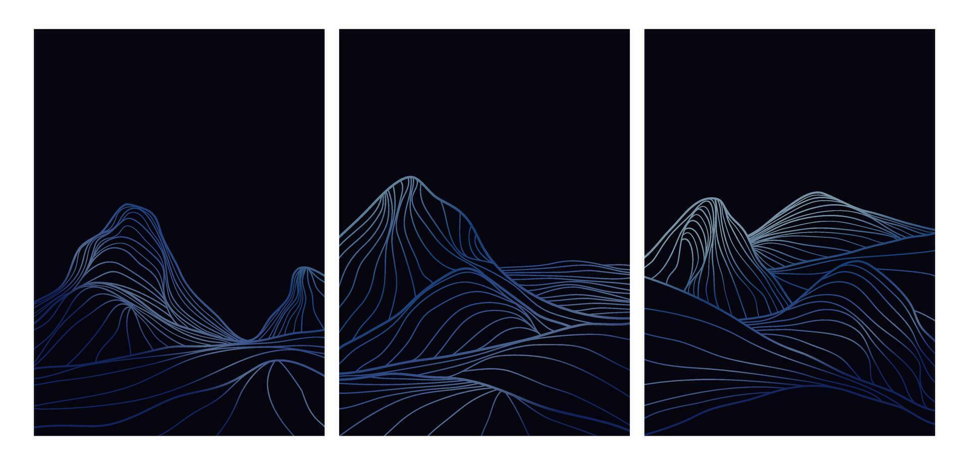 conjunto de impresión de arte de línea moderna minimalista creativa. abstracto montaña contemporáneo estética fondos paisajes. con montaña, bosque, mar, horizonte, ola. ilustraciones vectoriales vector