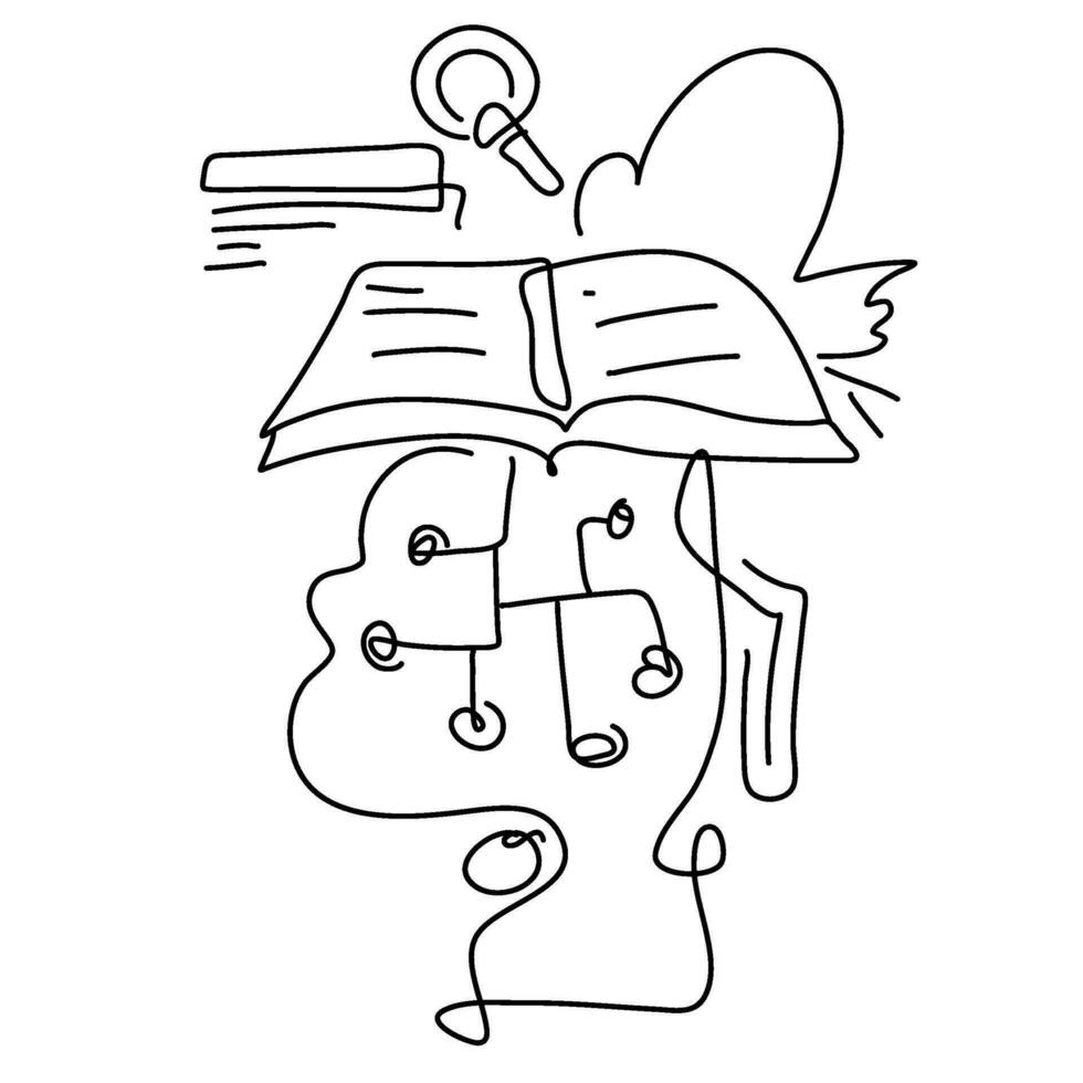 Flat Illustration Outline Intelligence Book with a Thinking Cloud is perfect for website UI UX, simplifying complex ideas visually and offering users an interactive learning experience vector