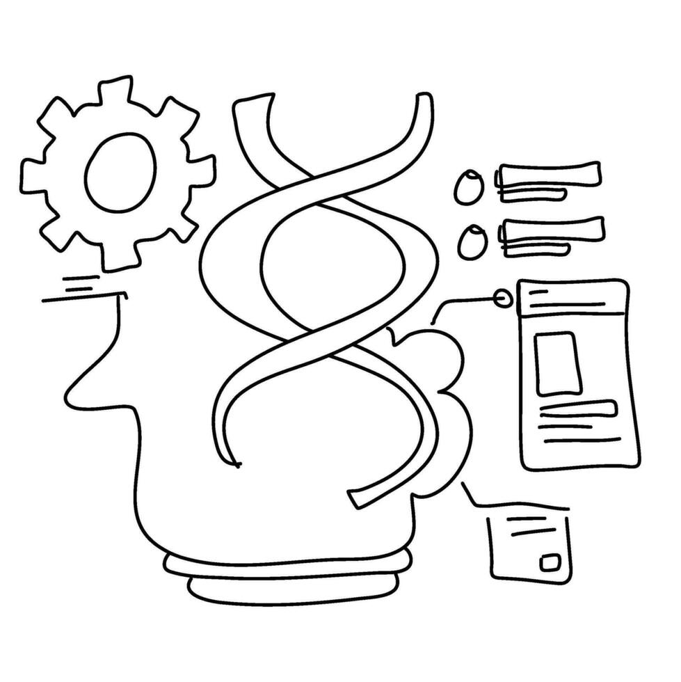 Flat Illustration Outline Intelligence DNA Double Helix Brain is utilized for website UI UX, seamlessly communicating complex ideas. vector