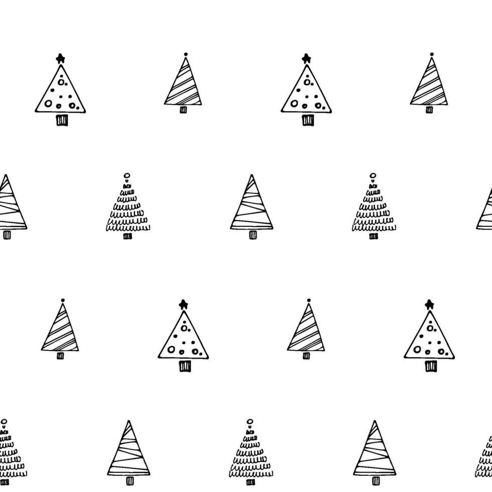 Winter hand drawn seamless pattern.  Vector Christmas line illustration. Happy New Year Holiday