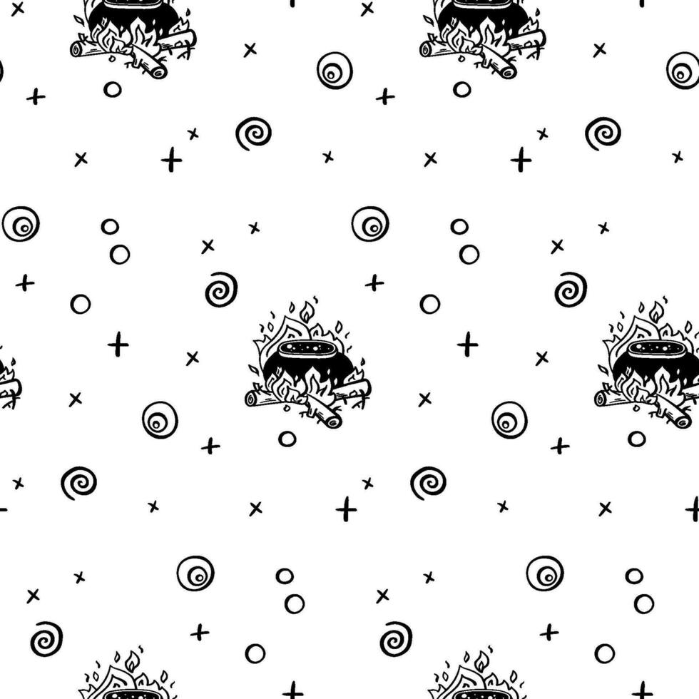 Halloween Seamless pattern in doodle style. Vector hand drawn holiday illustration. Line art sketch