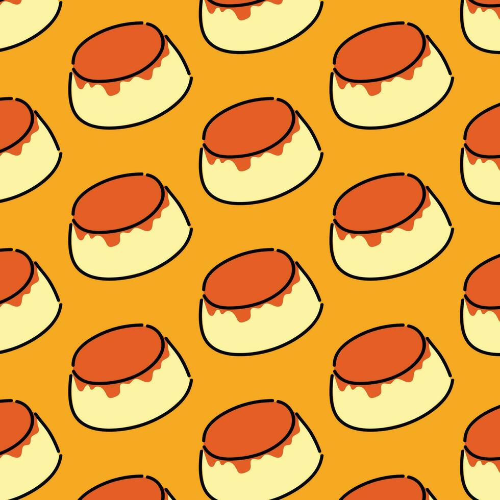 classic caramel pudding orange background seamless vector illustration pattern design