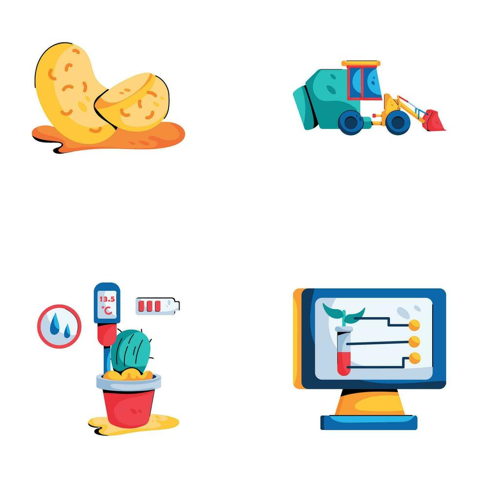 Set of Farming Elements Flat Icons vector