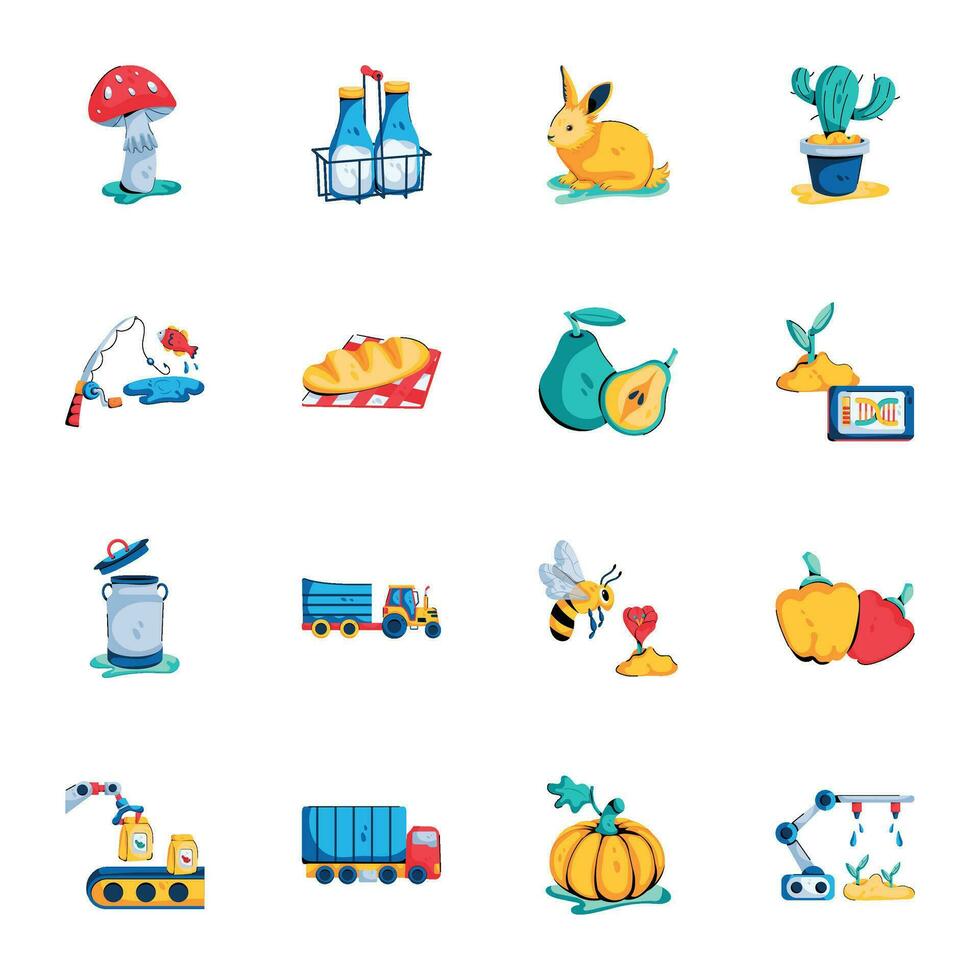 Pack of Farming Equipment Flat Icons vector